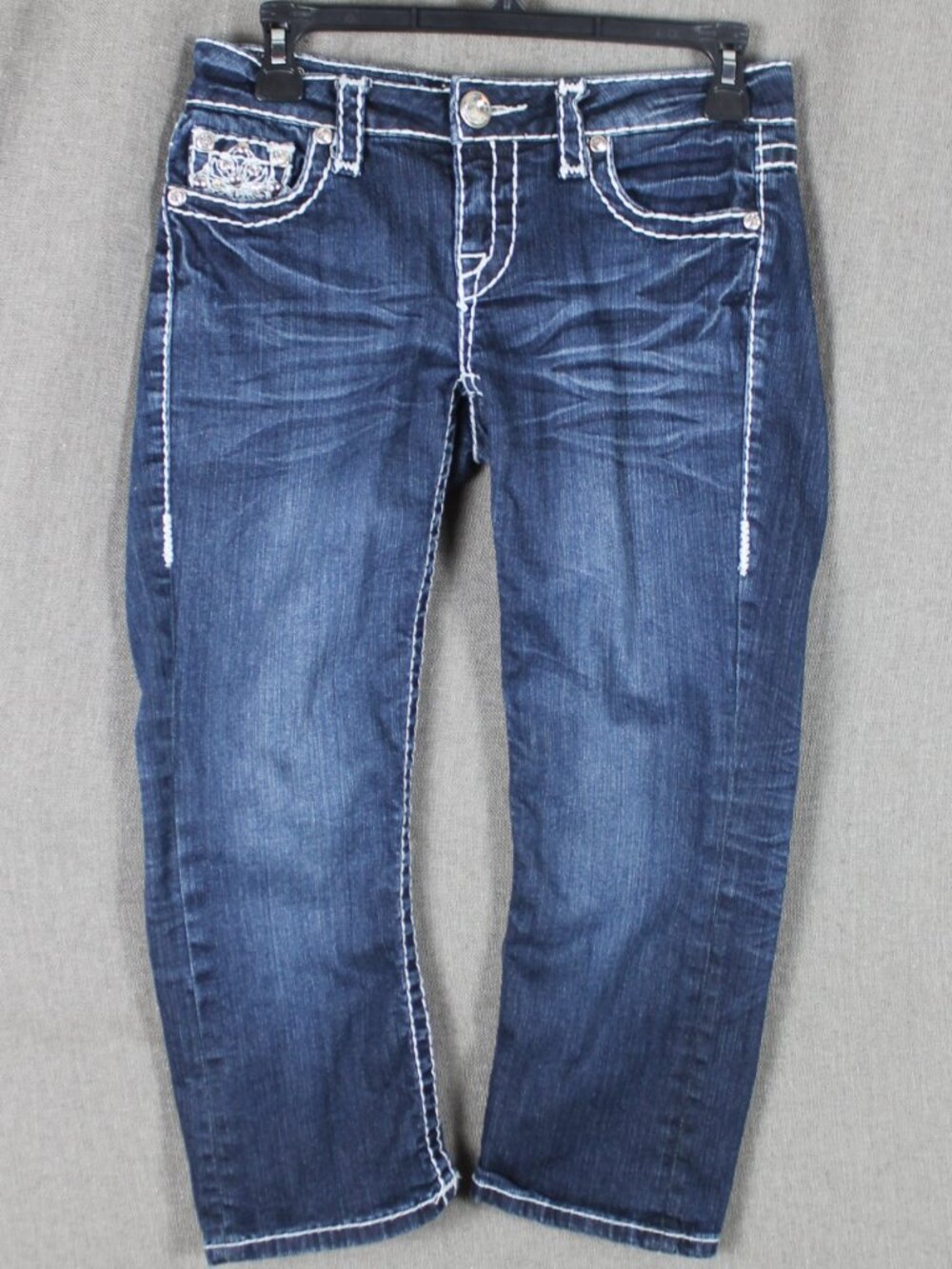 L.A. Idol Women's Size 3 Dark Wash Embellished Cropped Capri Jeans Rhinestones